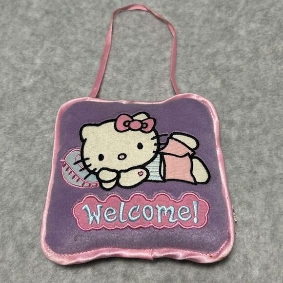 SANRIO HELLO KITTY DOOR KNOB SIGN PLUSH PINK WELCOME 2004 TATTOO HEART - Picture 1 of 6